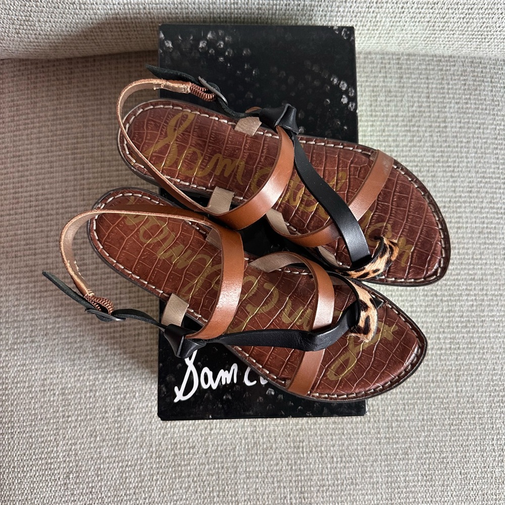 Sam Edelman Tan and Black Strappy Sandals
